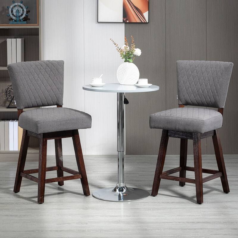 2-Pcs Counter Height Bar Stools, Swivel Dining Chairs Dining Chairs with Diamond Pattern Cushions and Footrest