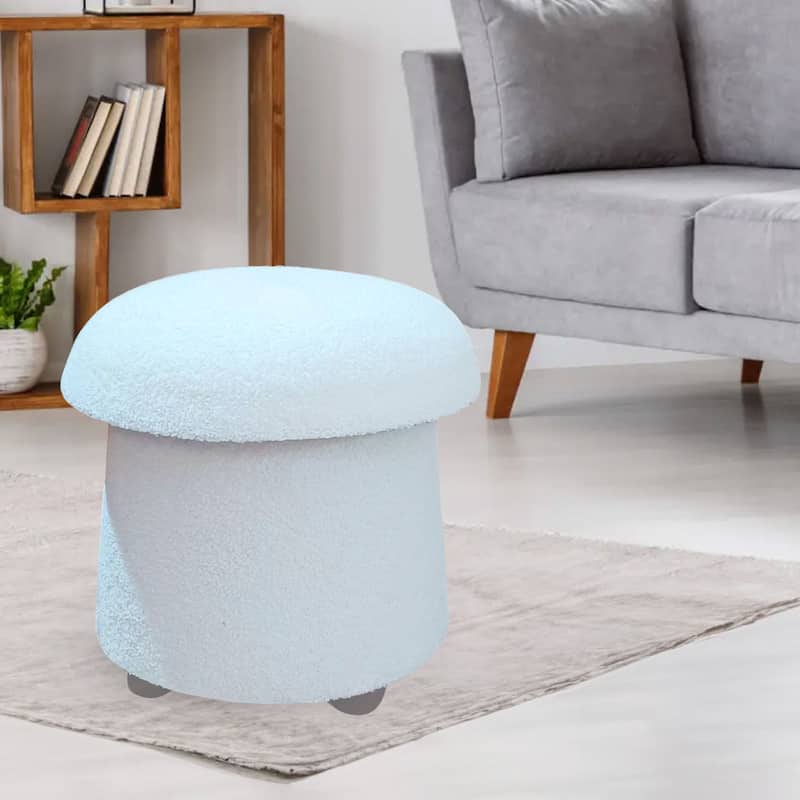 Modern Mushroom Round Ottoman with Storage and Plush Teddy Upholstery
