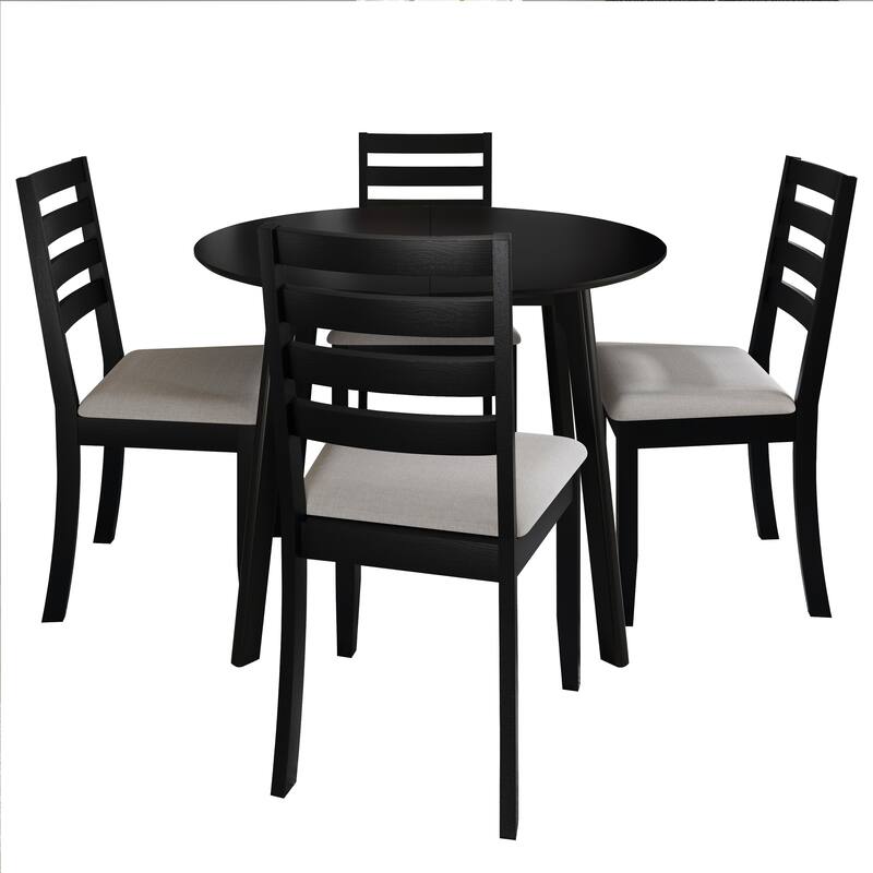 CraftPorch Timeless 4-Piece Chair and Round Table Wooden Dining Set - Black