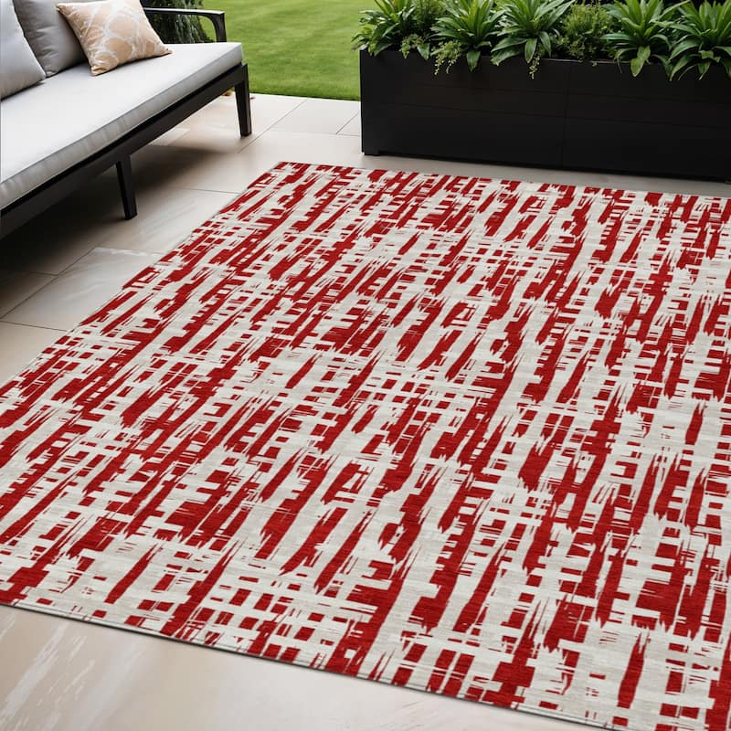 HomeRoots Abstract Transitional Rectangle Outdoor Rug - 5' X 8'