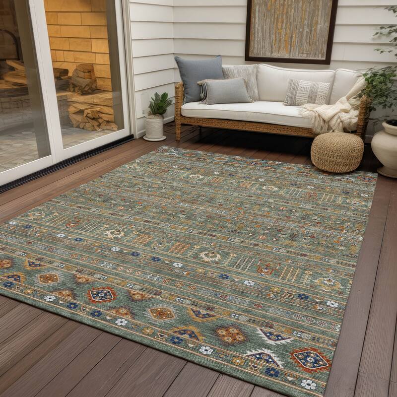 Machine Washable Indoor/ Outdoor Boho Moroccan Chantille Rug
