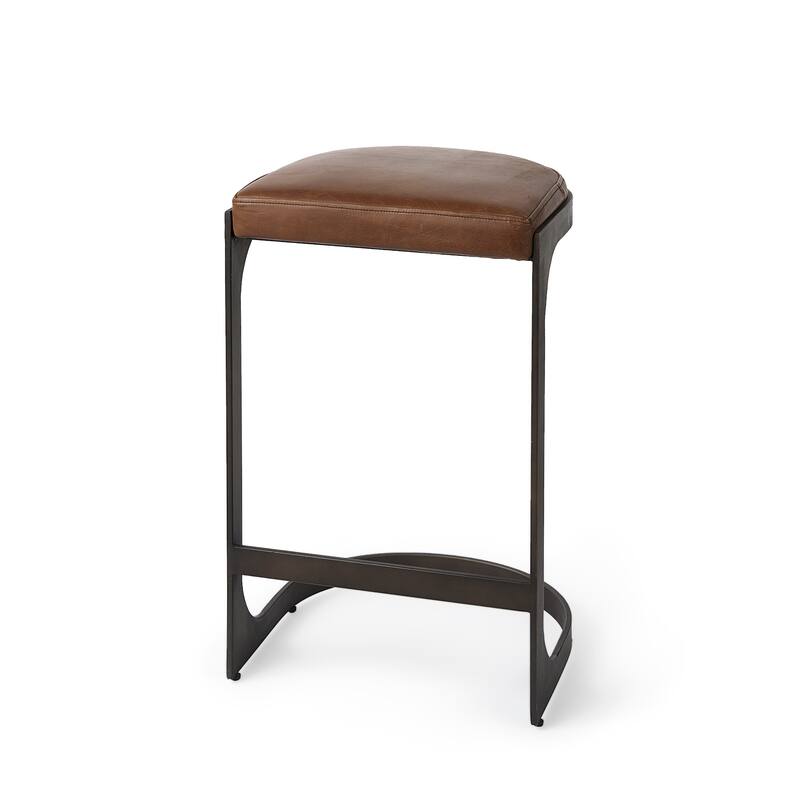 Tyson Black Genuine Leather with Dark Gray Metal Frame Counter Stool - Single - Medium Brown - Counter Height/Counter height/Bar Height