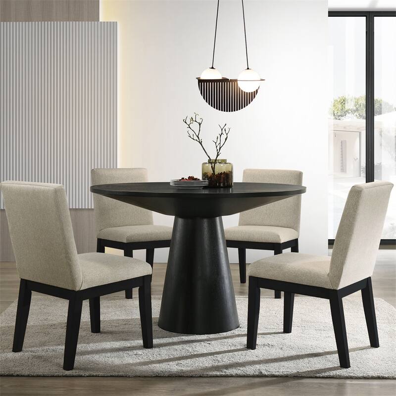 47" Dining Table Set with Fabric Cushioned Seat(Set of 5) - Black