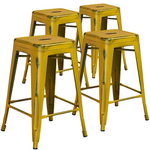 Backless Distressed Indoor/Outdoor Counter Height Stool (Set of 4)