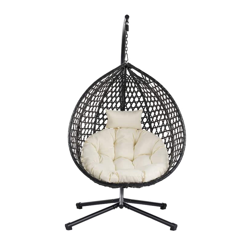 Sturdy Hammock Chair with Stand, Durable Hanging Egg Chair with Rattan Weaving,Comfortable chairs with Soft Removable Cushion