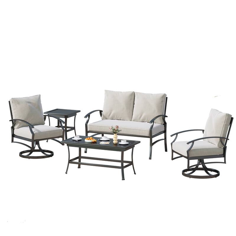 DREAMSIDEA Outdoor Metal Swivel Furniture Patio Conversation Set