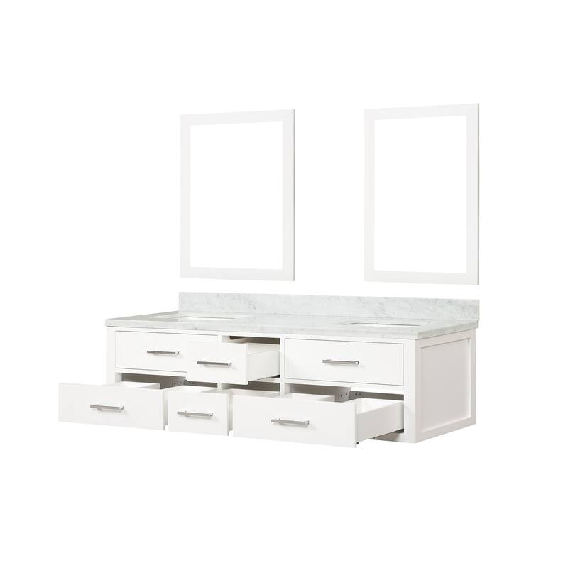 Lexora Castor Double Bath Vanity, Carrara Marble Top, and Mirrors