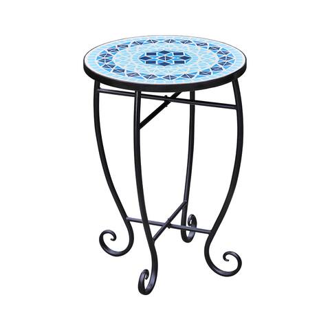 Teamson Home - Patio Mosaic Side Table with Iron Legs - 14" x 14" x 20"H