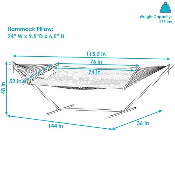 Sunnydaze Rope Hammock with 12-Foot Stand, Hammock Pad & Pillow