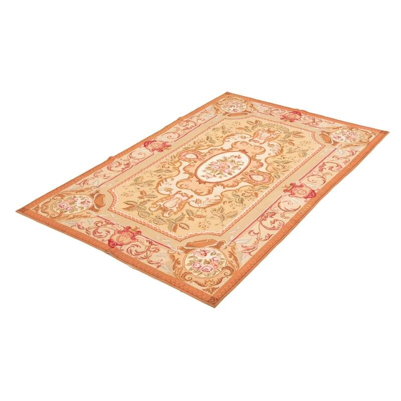 ECARPETGALLERY Flat-Weave Dynasty Beige Cotton Tapestry Kilim - 5'7 x 8'7