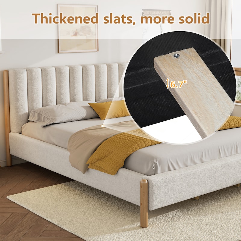 Luxurious Upholstered Bed Frame with Sturdy Wooden Legs