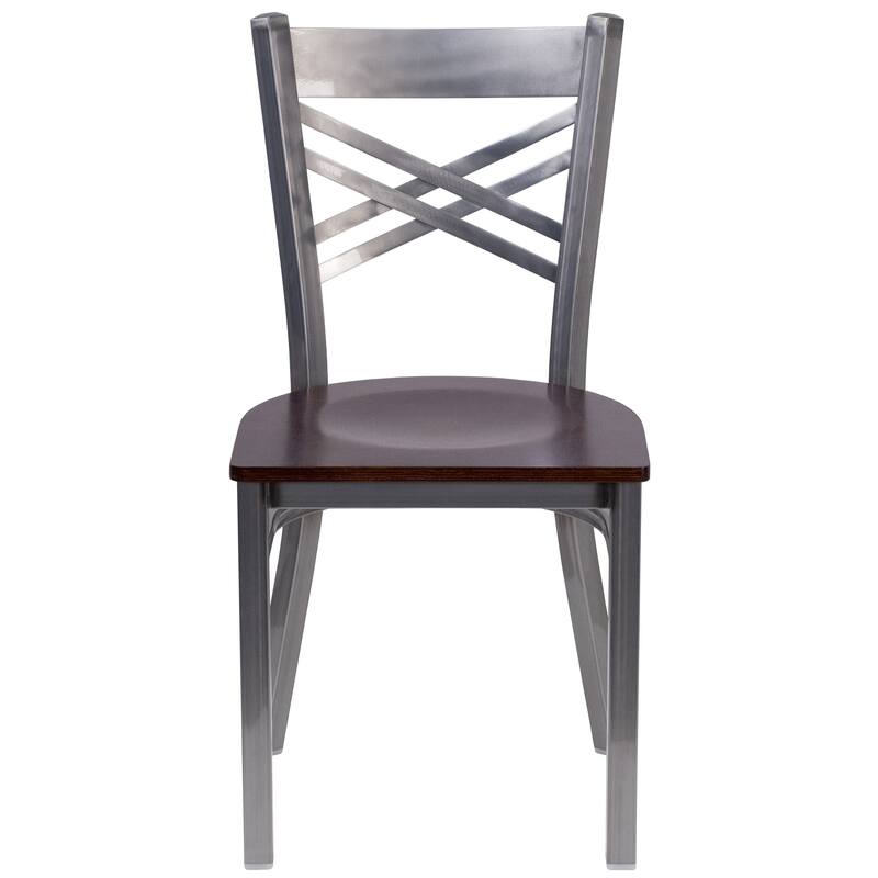 2 Pack Clear Coated ''X'' Back Metal Restaurant Chair - 16.5"W x 17"D x 32.25"H