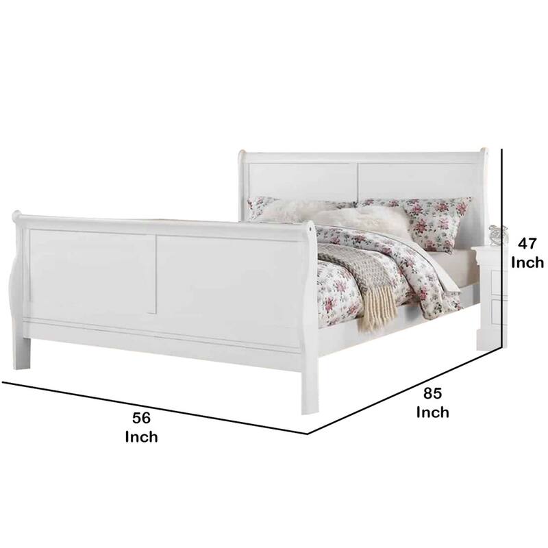 Sleigh Design Full Size Bed with Sleek Legs, White