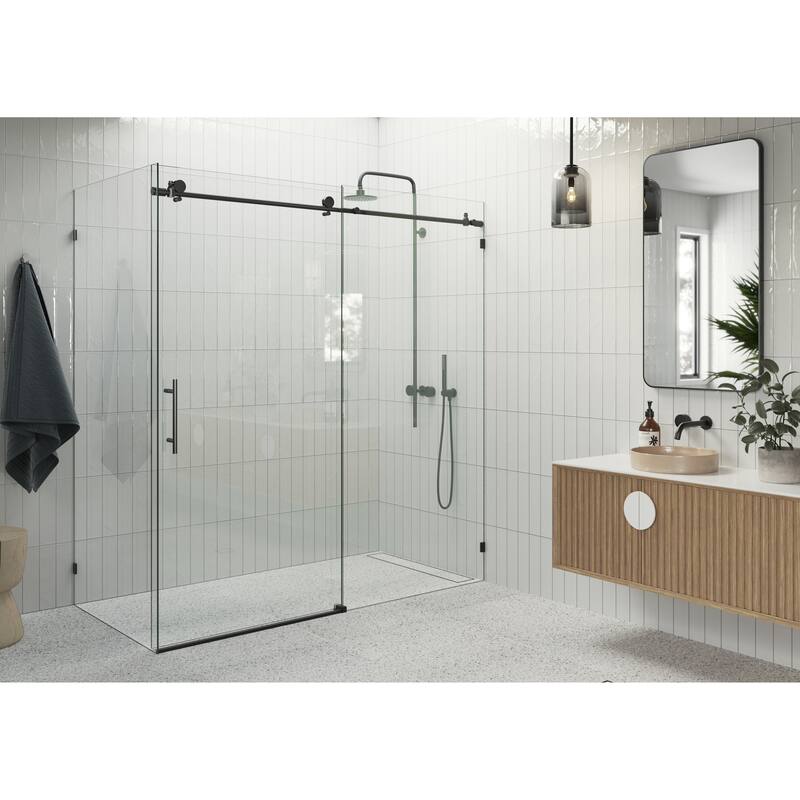 Glass Warehouse 68 in - 72 in x 36 in x 78 in Frameless Sliding Shower Door with Return Panel