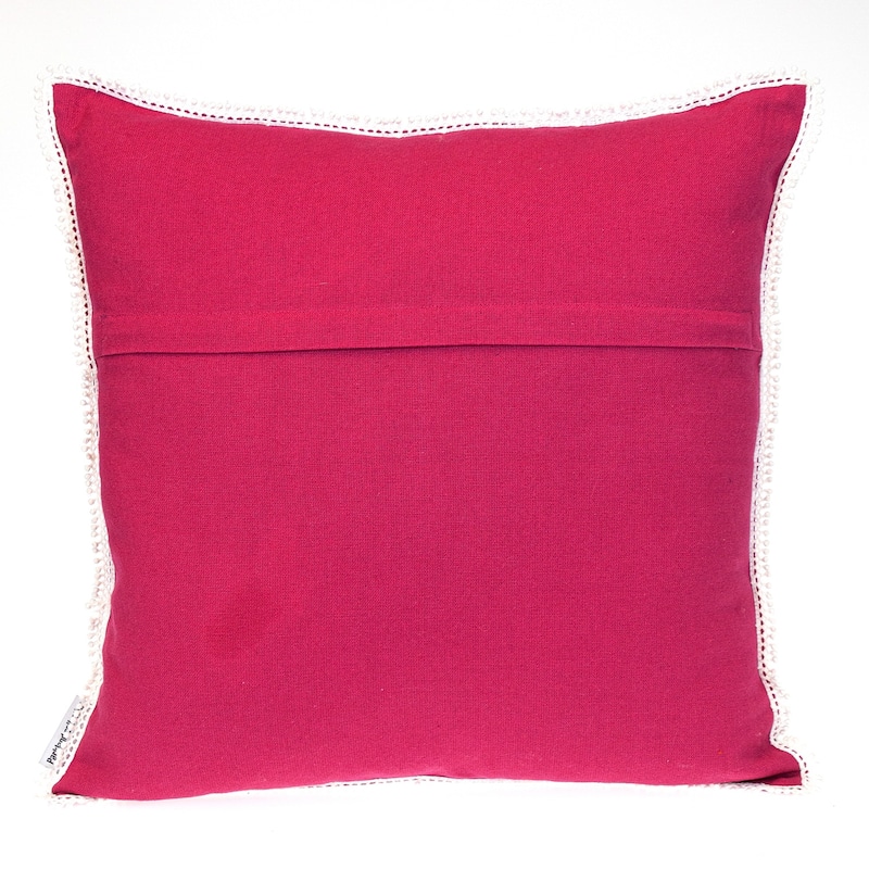 Square Cotton Throw Pillow with Fringed Edges - 20" - Pink