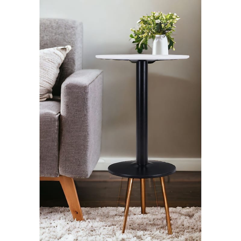 HomeRoots 24" Black And White Round End Table - Black and White - Wood