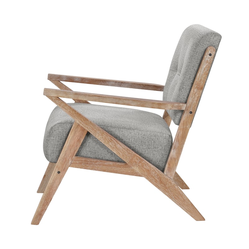 Modern Tufted Back Accent Chair,Gray Fabric Upholstery, Antique Finish