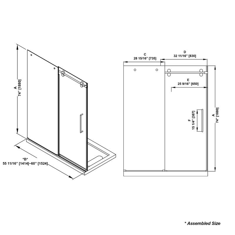 Reva Frameless Sliding Clear Alcove Shower Door Black