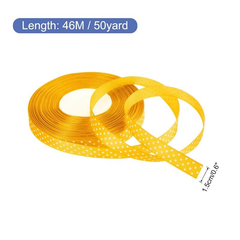 Grosgrain Ribbons with Dots Ribbon Bow Decoration - Bright Yellow - 50 Yards 5/8 Inch