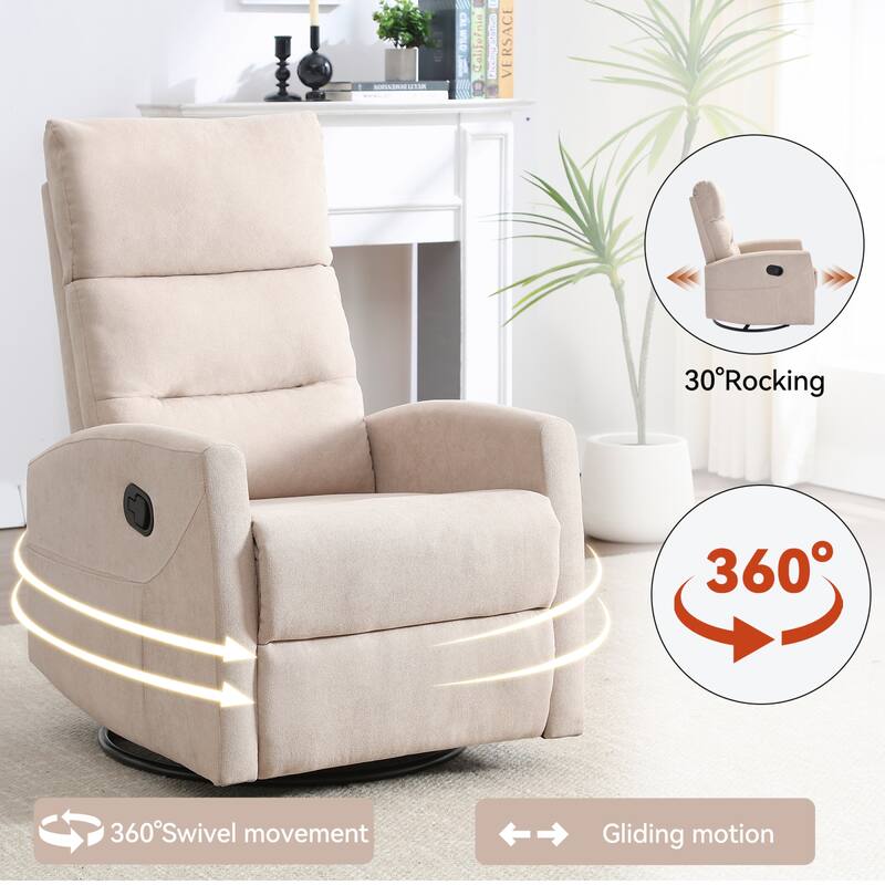Roomfitters Swivel Rocker Recliner Chair Manual 360 Degree Glider Lounge Sofa Padded Fabric Armchair for Living Room