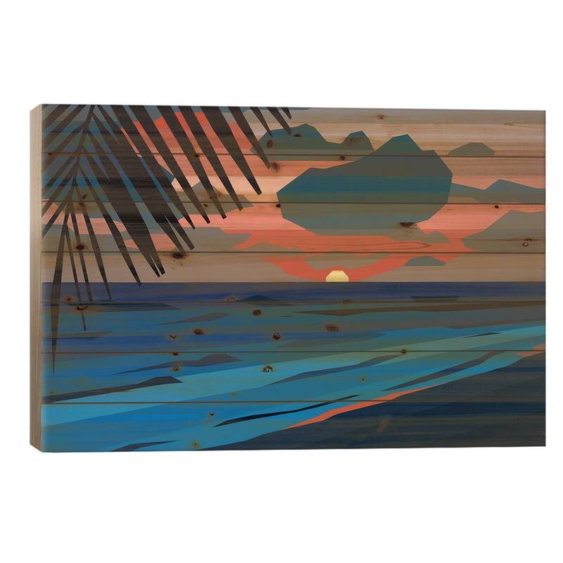Tropical Beach Sunset Print On Wood by Jun Youngjin - Multi-Color - 26x40x1.5