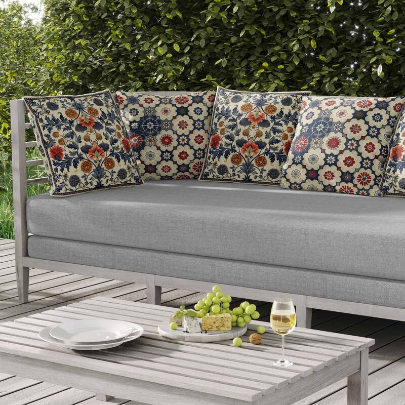 Flora Medley Indoor/Outdoor Reversible Throw Pillow Beige and Blue