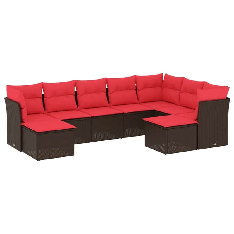 vidaXL Patio Sofa Set with Cushions Outdoor Conversation Furniture Poly Rattan - 21.7" x 24.4" x 27.2"