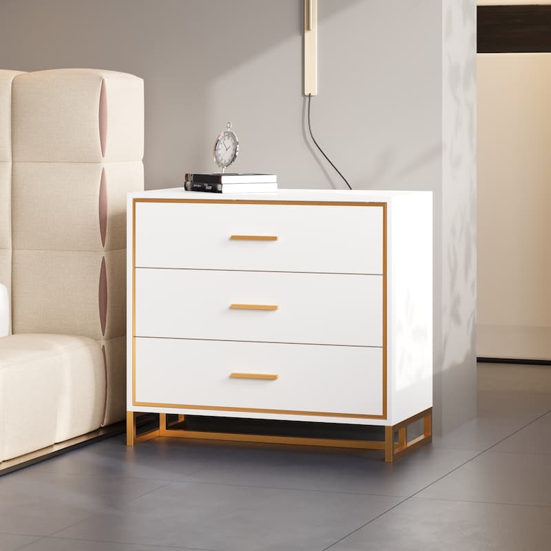 Luxurious Black and Gold Storage Cabinet Nightstand: Modern Design, Ample Storage & Practical Features