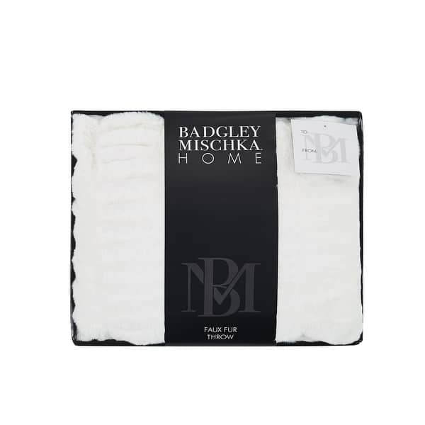 Badgley Mischka Home Ruched Faux Rabbit Fur 50x70 Throw in Gift Box