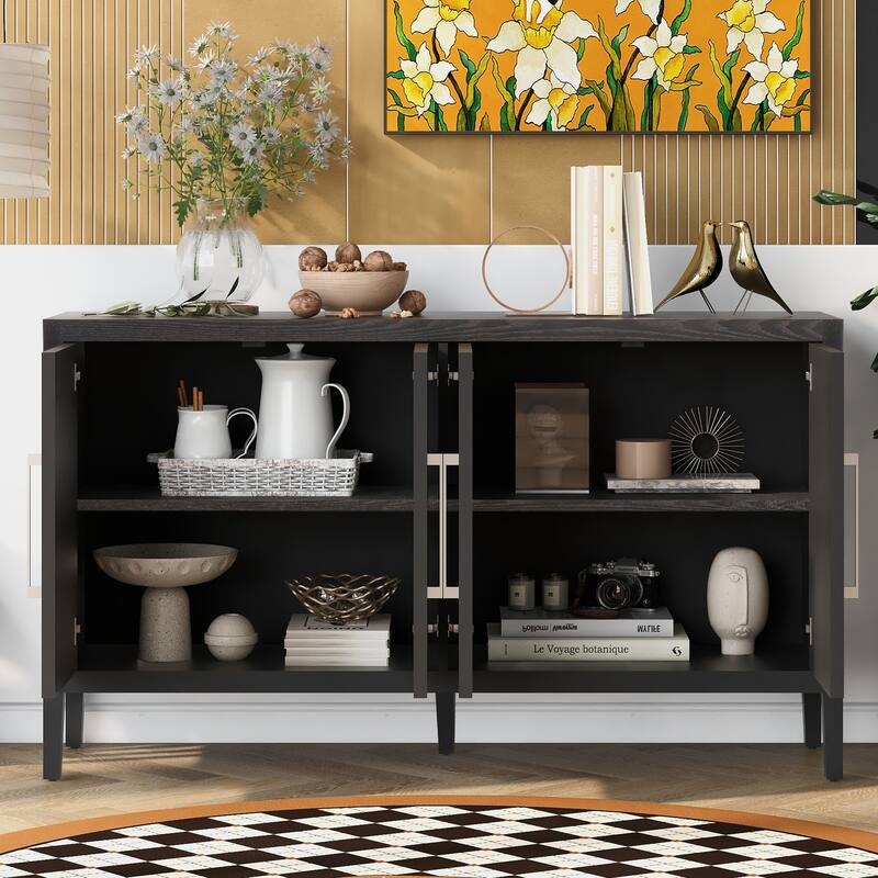 Roomfitters Storage Cabinet Sideboard Wooden Cabinet with 4 Metal Handles, 4 Shelves, and 4 Doors for Hallway