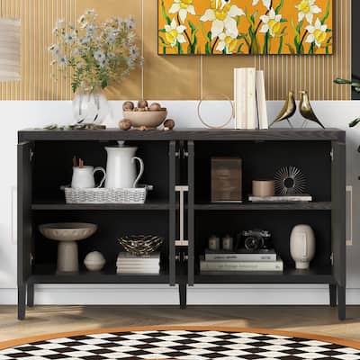 Wooden Storage Cabinet with Adjustable Shelves & Metal Handles for Hallway & Dining Room Organization