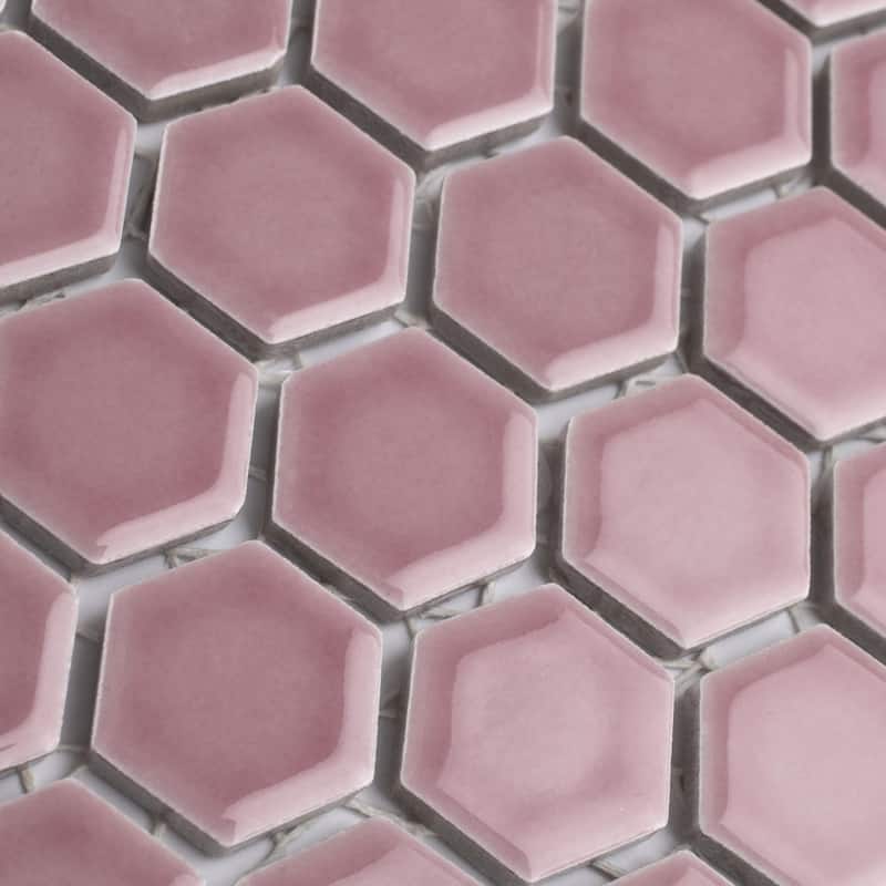 Merola Tile Tribeca 1" Hex Glossy Blush 10-1/4" x 11-7/8" Porcelain Mosaic Floor and Wall Tile