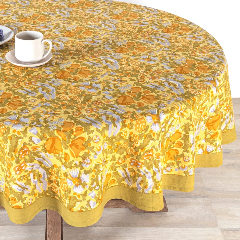 Couleur Nature Jardin Tablecloth - 90" Round - Mustard/Grey