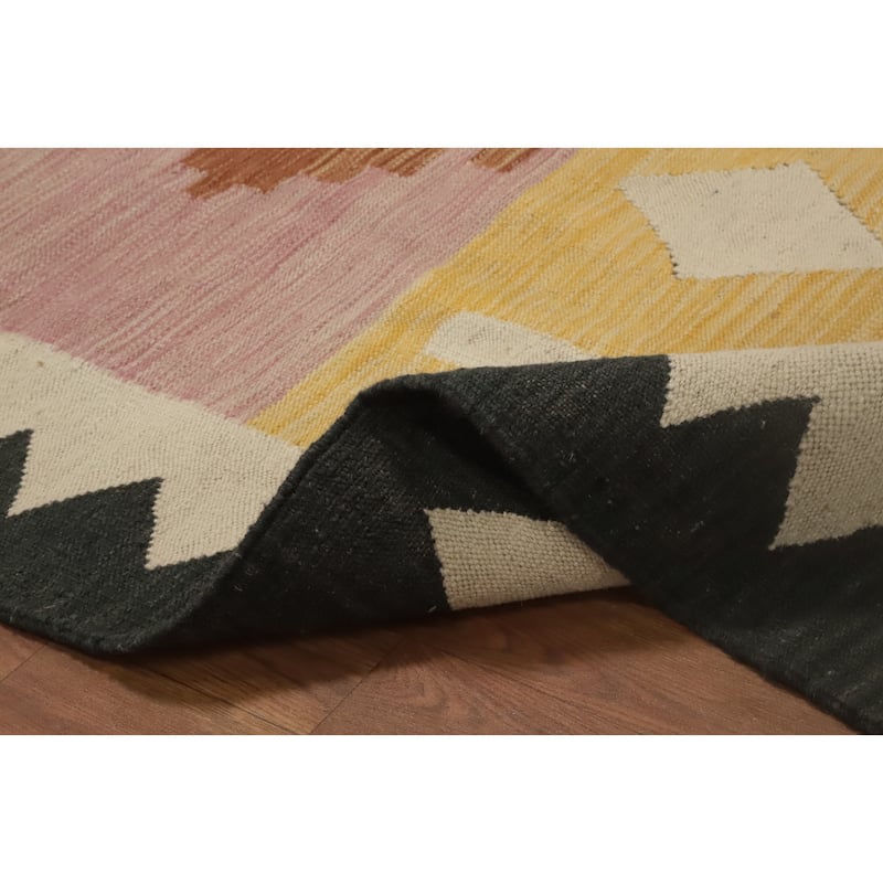 Hand Woven Oriental 100% Wool Carpet Southwestern Tribal Pink Kilim Area Rug - 12' 9'' X 9' 11''