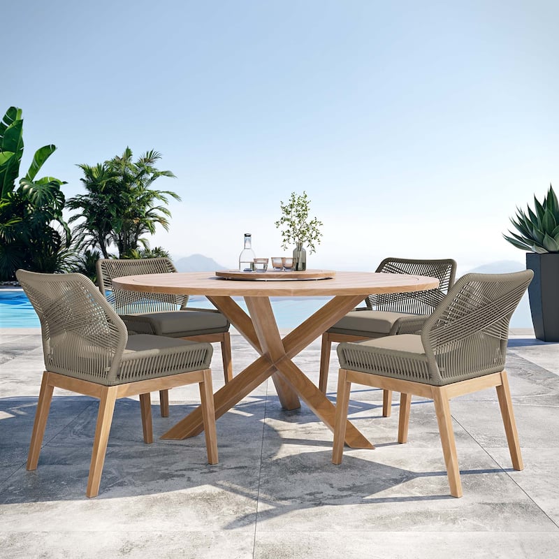 Wellspring 5-Piece Outdoor Patio Teak Wood Dining Set - Light Gray Greige