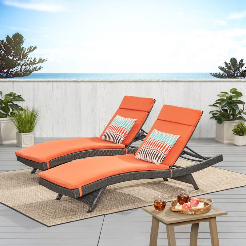 Salem Outdoor Wicker Lounge with Water Resistant Cushion (Set of 2) by Christopher Knight Home - Grey + Orange