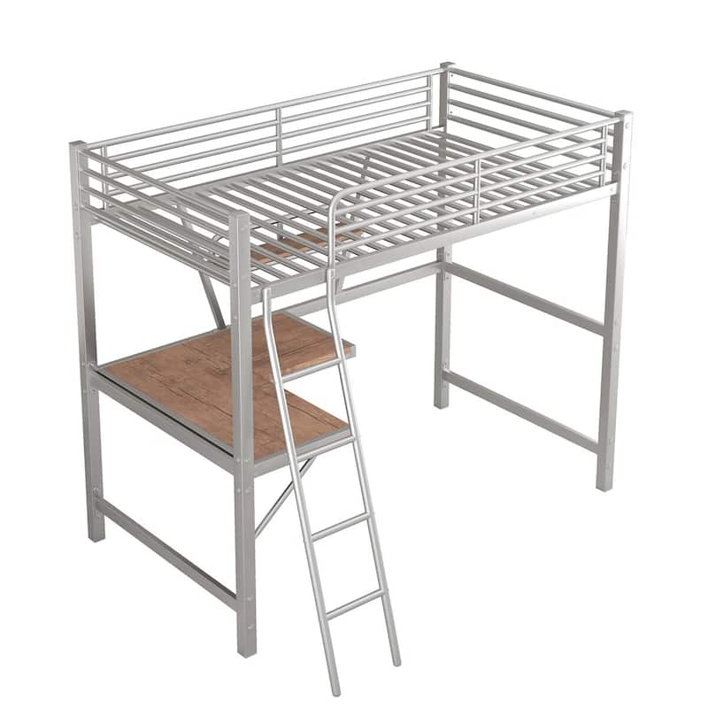 Merax Metal Loft Bed with L-shaped Desk and Shelf