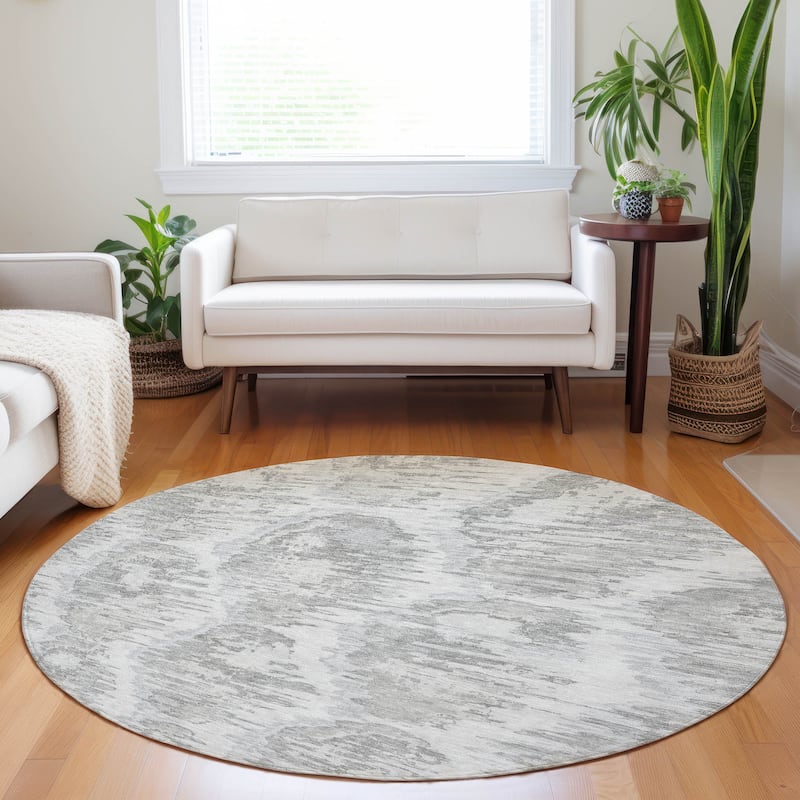 Premium Washable Super Soft Modern Abstract Mayfield Rug - Ivory - 8' x 8' - Round