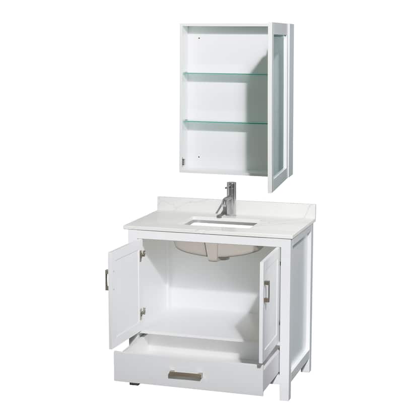 Sheffield 36-inch Single Vanity, Single Hole Quartz Top, Med Cabinet