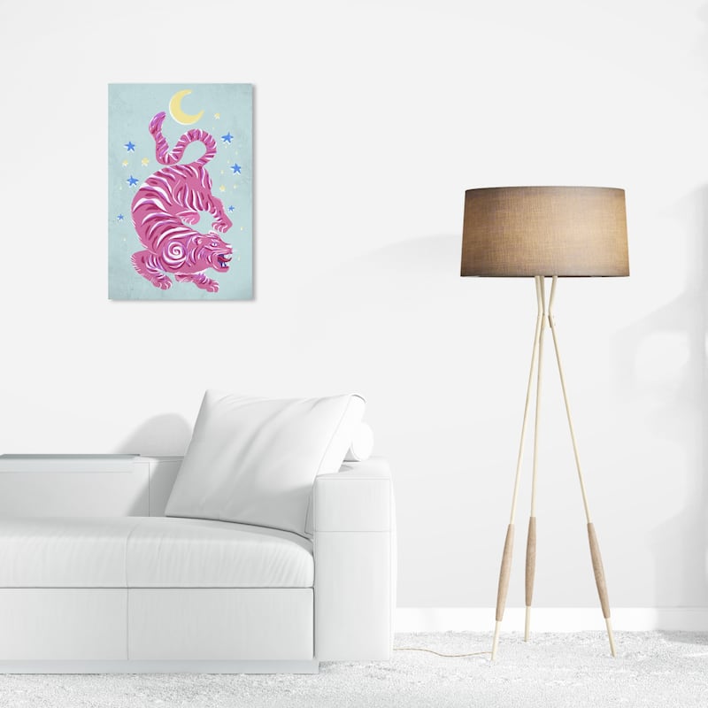 Wynwood Studio Canvas Animals Neon Lunar Tiger Pink and Pastel Yellow Modern & Contemporary Wall Art Canvas Print - 24 x 16