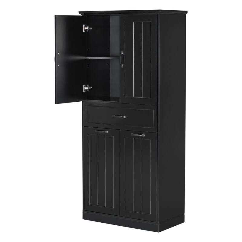 Bathroom Storage Cabinet with Two Laundry Baskets, Storage Cabinet with Doors and Drawer for Home