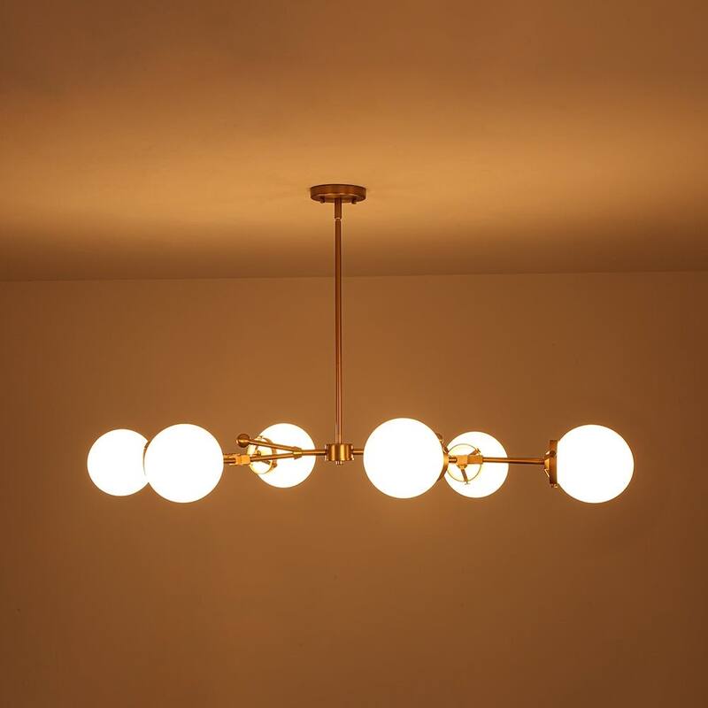 Mid-century Opal Glass Sputnik 6-Light Linear Chandelier - 47.2 in