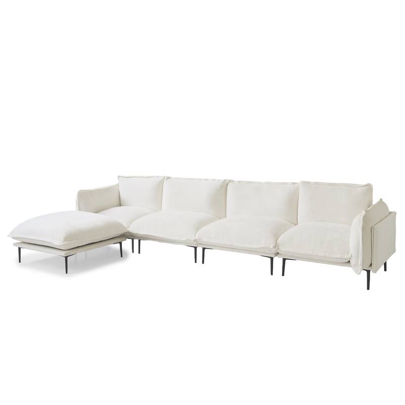 147" L-Shaped Chenille Comfy Sectional Couches for Living Room 4-Seater Cloud Couches with Movable Ottomans