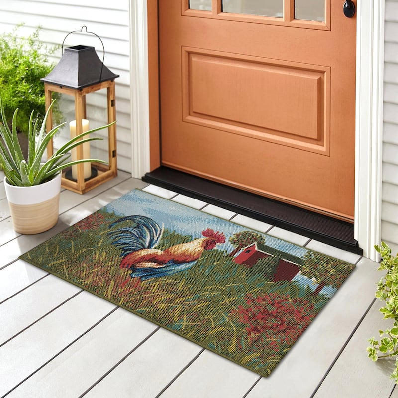 Liora Manne Esencia Rooster Farm Indoor/Outdoor Mat - 2' x 2'10"