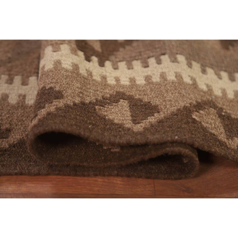 Hand Woven Oriental 100% Wool Carpet Southwestern Geometric Brown Kilim Area Rug - 9' 10'' X 6' 7''