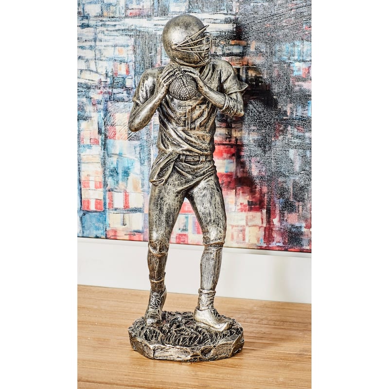 Silver Polystone Football Player Decorative Sculpture - Silver