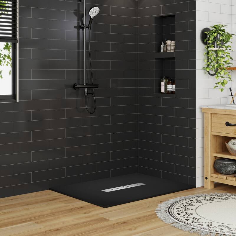 SMC Alcove Shower Pan Base with Center Drain, Low Profile, Wheelchair Access, Slip-Resistant, cUPC Certified