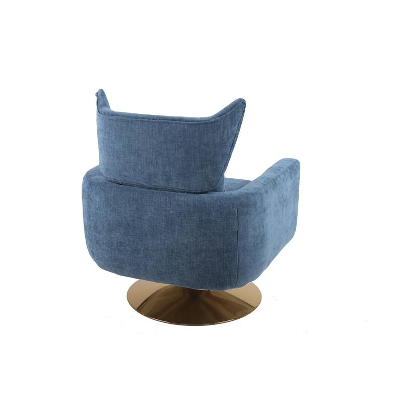 Swivel Accent Chair with Pillow Wide Upholstered & Gold Base, Modern Barrel Chair, 360-degree Swivel Sofa Chair for Living Room