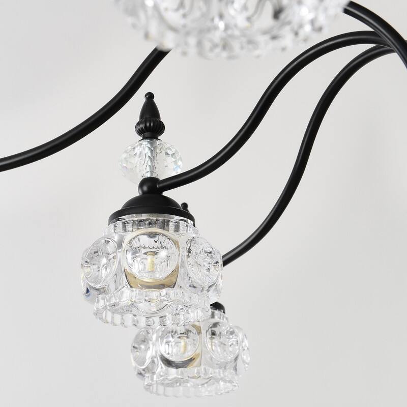 Farmhouse Antique Chandeliers with Glass Shade, Vintage Black Crystal Chandelier