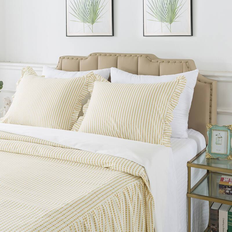 Dot Bedspread with 30" Ruffled Skirt Shabby Chic Farmhouse Style